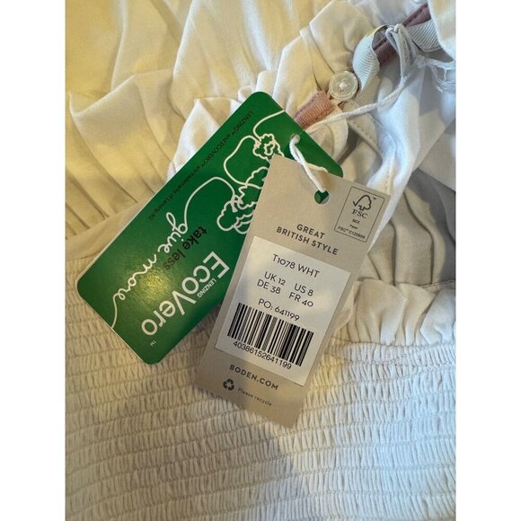 Boden Shirt Women 8 White Smocked Yoke Jersey Knit Top NWT Preppy Boho Cottage - Picture 12 of 15